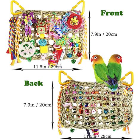 Jouets pour oiseaux, notamment pour perruches, calopsittes, conures et inséparables. Découvrez notre collection de jouets pour oiseaux sur notre mur en jonc de mer. (1/4)