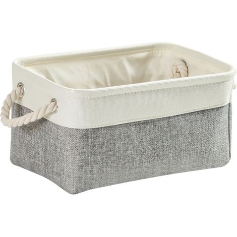 Panier de rangement tissu rectangulaire avec poignée, pliable, pour jouets, dressing ou armoire - Gris Blanc (Moyen)