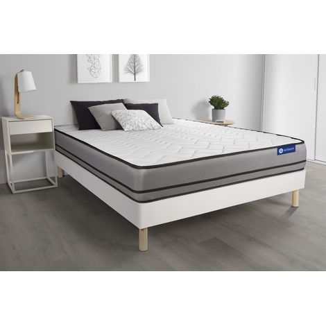 Ensemble matelas ACTILATEX 180x200cm 2 faces à MÉMOIRE DE FORME+LATEX 3zones de confort + sommier KIT blanc (1/5)