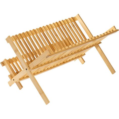 Égouttoir à vaisselle en bambou avec support à vaisselle - Support à vaisselle pliable Le support à vaisselle pliable est un support à vaisselle en bambou for assiettes, tasses, ustensiles (1/5)