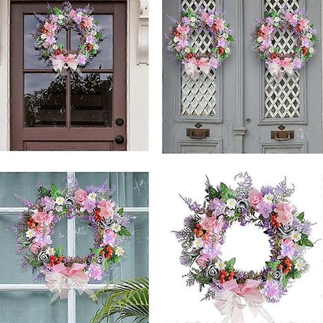 Couronne de fleurs artificielles, feuilles de Noël, nœud, couronnes colorées pour mariage printanier (1/4)