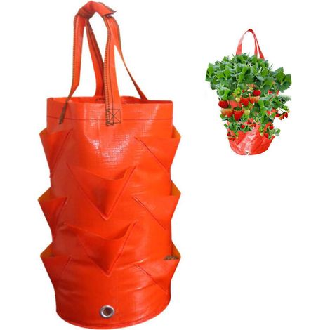 (Orange) 3 gallons et 10 chiffons en plastique. 1 paquet. sacs de culture suspendus sacs de culture de fraises. panier suspendu pour plantes à fleurs panier de culture de fleurs aériennes sacs de cult (1/5)
