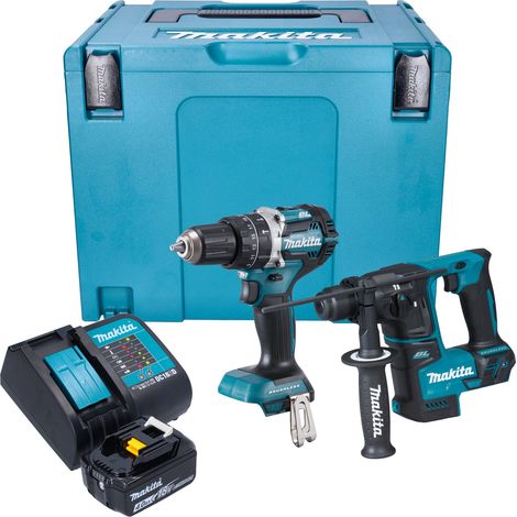 Makita DLX 2278 SM1J kit combinado inalámbrico + taladro de impacto DHP 484 54 Nm + taladro percutor DHR 171 1.2 J + 1x batería recargable 4.0 Ah + cargador + Makpac (1/5)