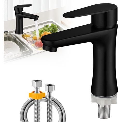 Robinet De Salle De Bains, Mitigeur Lavabo, Robinet Salle Bain Robinet Lave Main Mitigeur De Lavabo En Acier Inoxydable Robinet D'eau Froide Robinet De Lavabo Avec Tuyaux Pour Toilettes Salle De Bain (1/5)