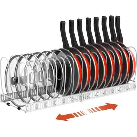 Pfannenhalter Topfdeckelhalter Schublade Erweiterbar 14 Fächer Weiß (1/5)