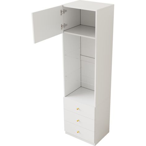 Vetrina alta bianca con ripiani in vetro regolabili e cassetti, 50 x 40 x 180 cm, set da 2 (1/5)