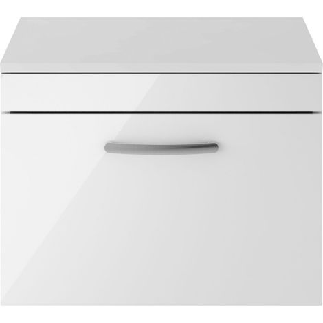 Nuie Athena Wall Hung 1-Drawer Vanity Unit and Worktop 600mm Wide - Gloss White (1/5)
