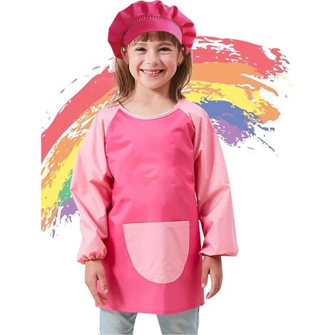 Camice protettivo da pittore per bambini con cappello, rosa, impermeabile, 7-11 anni (1/5)