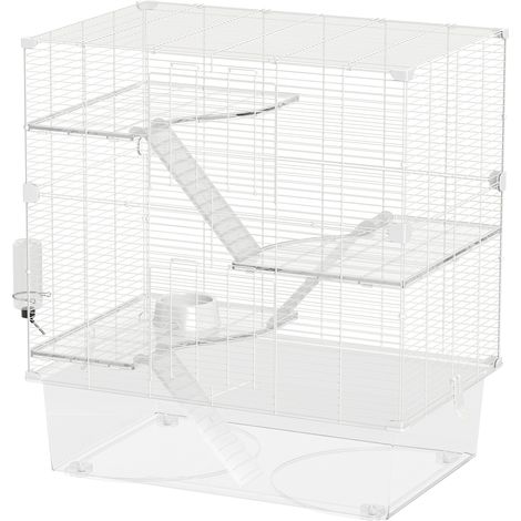 Mehrstöckiger Nagerkäfig, inklusive Zubehör, Stahl, PET und PS, 73 x 47 x 80 cm, Weiß