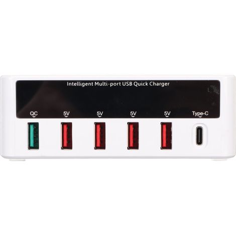 Station de charge rapide USB sans fil multiport 6 ports 50 W, prise américaine (100-240 V). (1/5)