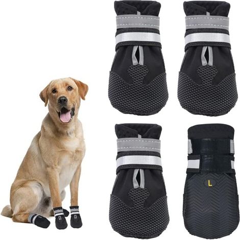 Wasserdichte Hundeschuhe, reflektierende Riemen, rutschfeste Sohlen (schwarz, XL)