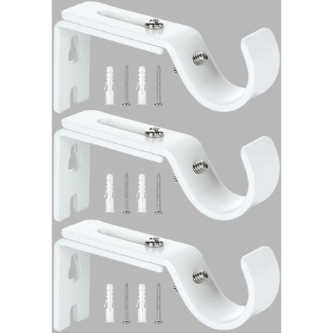 Support de Tringle à Rideau Réglable,3 Pcs Supports Murale Réglables,Support pour Tringle à Rideau,Compatible avec les tringles à rideau d'un diamètre maximal de 20mm-25mm(Blanc) (1/5)