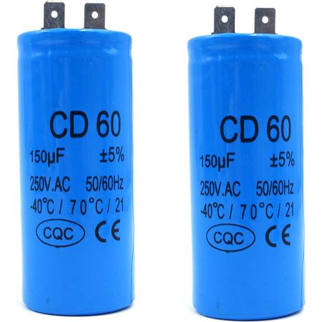 Condensateur de démarrage de moteur CD60 Condensateur de fonctionnement rond 50x100mm pour moteur électrique et Machine à laver-150UF (Lot de 2) (1/5)