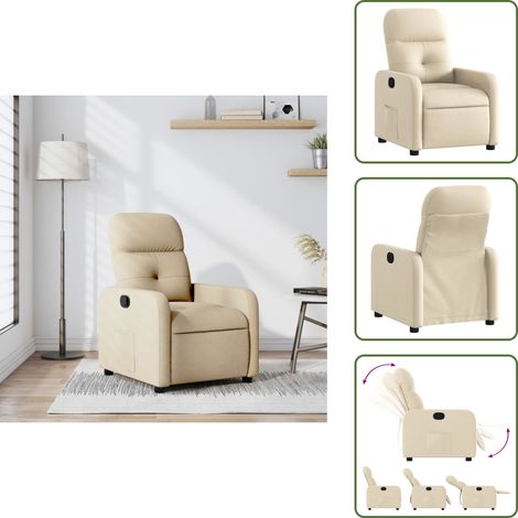 The Living Store Fauteuil inclinable Crème Tissu - Fauteuil Inclinable - Chaise Relaxante - Fauteuil Confortable - Fauteuil Crème - Mobilier Intérieur