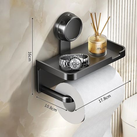 (noir) Boîte à papier toilette à ventouse, porte-rouleau de papier toilette, rangement pour rouleaux de papier toilette, rangement pour tubes de papier toilette, fixation murale sans perçage (1/5)