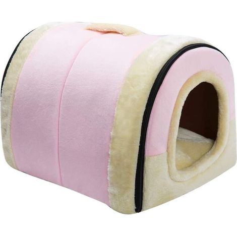 Panier pour chat et chien, niche pliable 2 en 1 douce et chaude pour animaux de compagnie, lit en velours cristal utilisable en intérieur comme en extérieur, couleur rose (1/5)