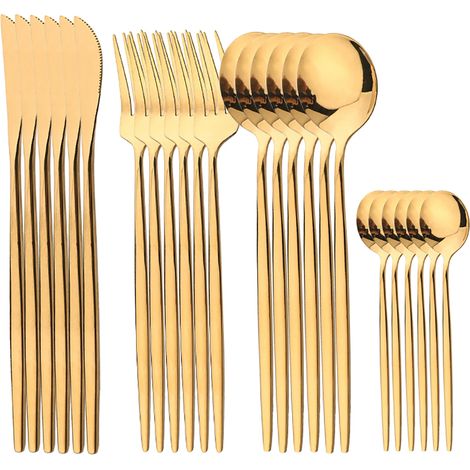 Ensemble de couverts 24 pièces en acier inoxydable (doré), compatible lave-vaisselle (1/5)