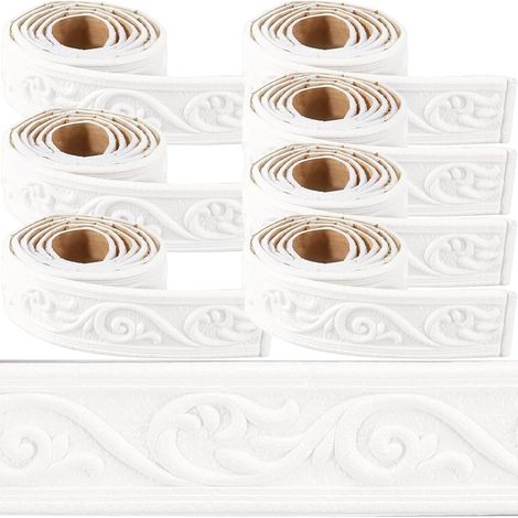 Moulure de Couronne de 620 x 23cm en Mousse Blanche Auto Adhésive Flexible 2D Collante Vintage Décorative pour Papier Peint Bordure Murale en Mousse Plinthe Miroir Lignes Murales Décoration (1/5)