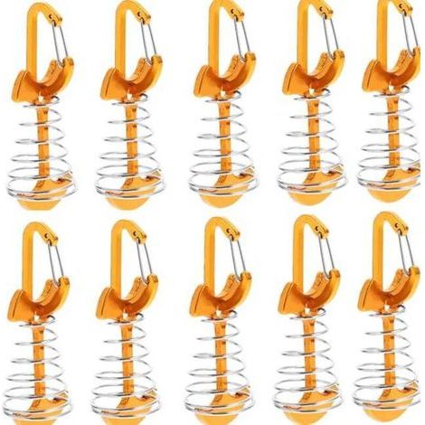Lot de 10 ancres coupe-vent en alliage d'aluminium avec boucle à ressort, pour camping en plein air, dorées (1/5)