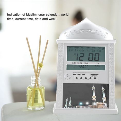 Réveil numérique musulman avec azan, horloge de prière islamique argentée, alarme Adhan, veilleuse de table, fonctionne sur pile, sans batterie incluse (1/5)