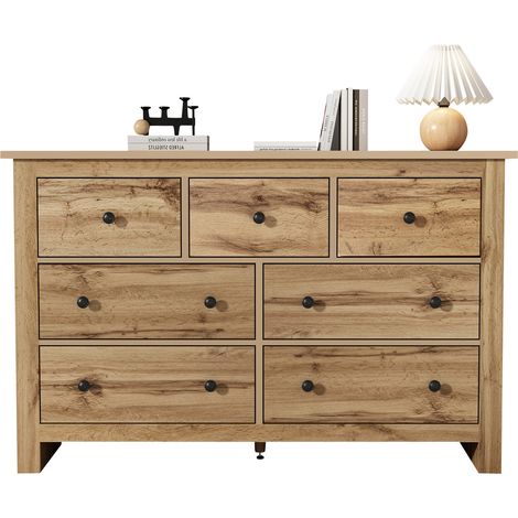 CHICFURN Credenza 152x40x88,5 cm in truciolare effetto legno naturale, 7 cassetti, ingresso (1/5)