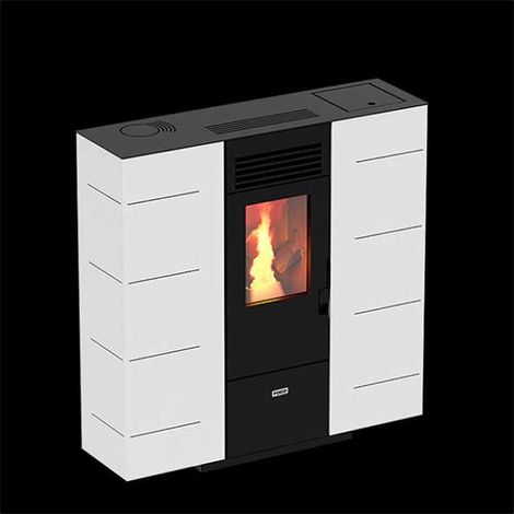 Stufa a Pellet FOCO Bianco - Mod. SLIM 6 - Classe Energetica A+ - Salvaspazio - Installazione Filo Muro (1/2)