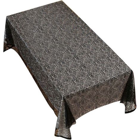 Décoration de table d'Halloween en dentelle noire, tissu polyester, infroissable, lavable en machine, motifs main fantôme. Motifs : dentelle noire, tissu polyester, infroissable, lavable en machine. (1/5)