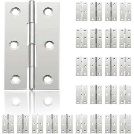 24 Edelstahlscharniere für Schranktüren, Kommoden und Schmuckkästchen – 44 mm × 32 mm – DIY-Beschlagset (1/5)