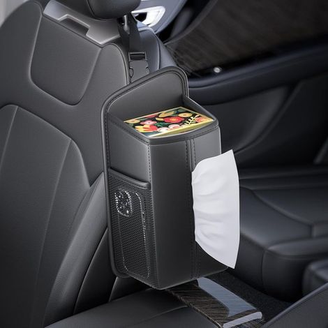 Porta fazzoletti da sedia, organizer per poggiatesta con 2 tasche laterali per cellulari e carte, in resistente pelle PU (nero) (1/5)