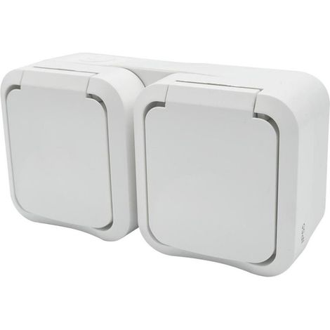 Prise double en saillie Aqua Pro avec mise à la terre IP55 blanche 60225