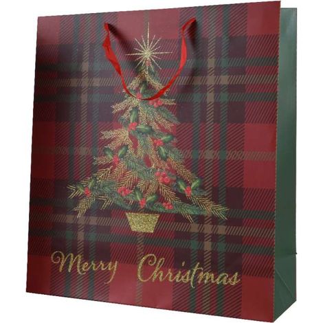 Busta regalo tartan e decoro albero 42h cm