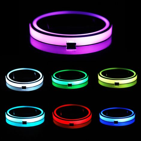 Lot de 2 porte-gobelets solaires LED RGB 7 couleurs, avec support pour bouteille de voiture et câble USB. (1/5)