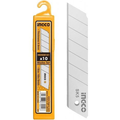 INGCO CUCHILLA CUTTER 18 mm.ESTUCHE 10 U.HKNSB112