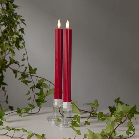 LED-Stabkerzen Flamme Stripe, 2er Set, Echtwachs, rot, H 25cm (1/5)