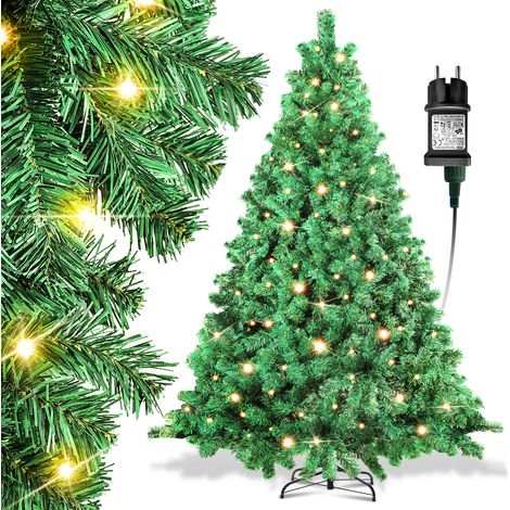 TolleTour Árbol de Navidad artificial de 210 cm con 400 LED blanco cálido, pie metálico incluido, 1200 ramas, árbol de PVC verde (1/5)