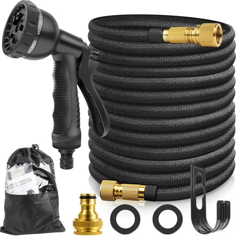 Tuyau Arrosage Extensible 15m/50ft, Tuyau d'Arrosage Flexible avec 8 Types De Jets, Tuyaux d'Arrosage Avec Raccords En Laiton Massif Et Noyau En Latex à 4 Compartiments, Tuyau d’Eau Réglable (1/5)