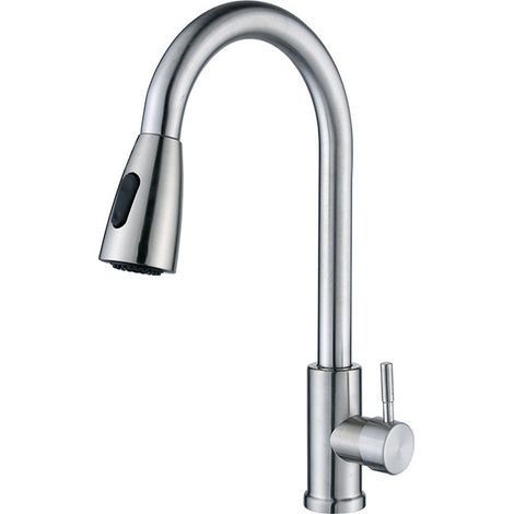 Robinet Cuisine, Mitigour Cuisine, Pivotant à 360° d'Évier à Arc Élevé Pulvérisateur Escamotable 2 Modes, Acier Inoxidable (1/5)