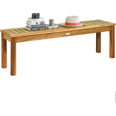 COSTWAY Banco de Madera de Acacia para Patio, Banco sin Respaldo de Exterior con Asiento de Listones (sin Barra de conexión) (1/5)