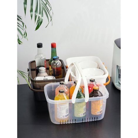 Ecleanfy - Panier de rangement en plastique blanc avec poignée et petits trous, panier de douche portable pour ranger les articles de (1/5)
