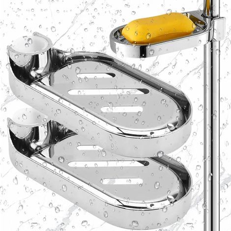 Set di 2 mensole per doccia senza foratura, porta sapone in plastica ABS, asta per doccia, porta sapone regolabile e resistente, scatola porta sapone per doccia, lavandino e lavello della cucina (1/5)
