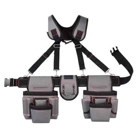 Ceinture porte-outils ajustable pour homme avec bretelles et multiples poches - Ceinture porte-outils robuste pour charpentiers, ouvriers du bâtiment et jardiniers (1/5)