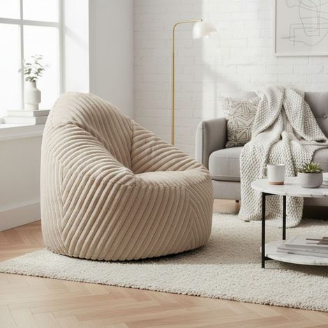Fauteuil - HOME DECO FACTORY - Compressé - Fausse Fourrure - Côtelé - Beige (1/5)