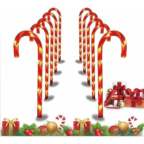 10 LumièRes Sucre d'orge NoëL Lumineux, Marqueur De Chemin De Canne De Bonbon De NoëL DéCoration ExtéRieure De Chemin Jardin De (1/4)