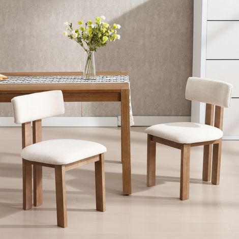 Wahson 2er Set Esszimmerstühle aus Leinen, Küchenstühle Retro Holzstühle ohne armlehne für Wohnzimmer & Küche, Beige (1/5)
