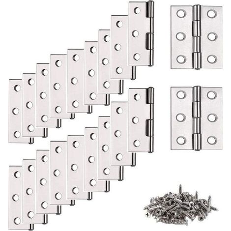 20 piezas de bisagras de acero inoxidable para puertas plegables, bisagras para gabinetes de piano con tornillos, bisagras para muebles del hogar-Crezuo