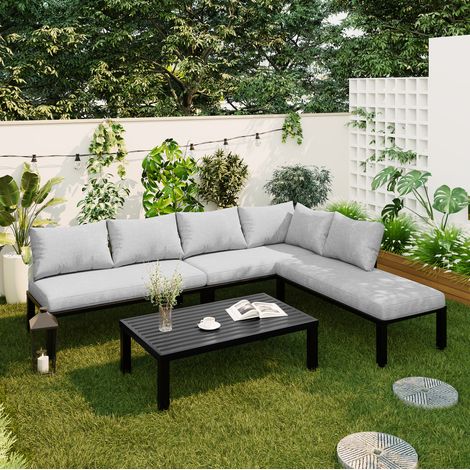 Sofá jardín modular 6 plazas con mesa gris OKMYHOME (1/5)