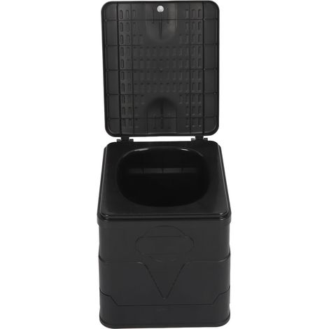Toilettes de voyage pliables avec couvercle, robustes et multifonctionnelles, idéales pour la voiture, le camping et la randonnée (noires). (1/5)