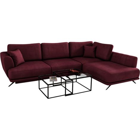 Canapé convertible angle droit velours bordeaux Savary 280cm (1/5)