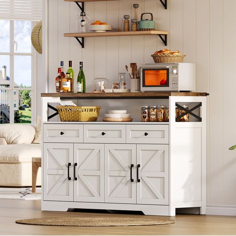 Credenza 140 cm con contenitore, 3 cassetti, 2 ante, MDF, bianco e marrone HAVRYA (1/5)