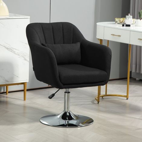Drehstuhl, höhenverstellbarer Bürostuhl, leinenartiges Polyester, Metall, 60 x 60 x 79-91 cm, Schwarz